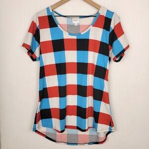 LuLaRoe Classic T Shirt Womens M Red White Blue Plaid Short Sleeve Americana